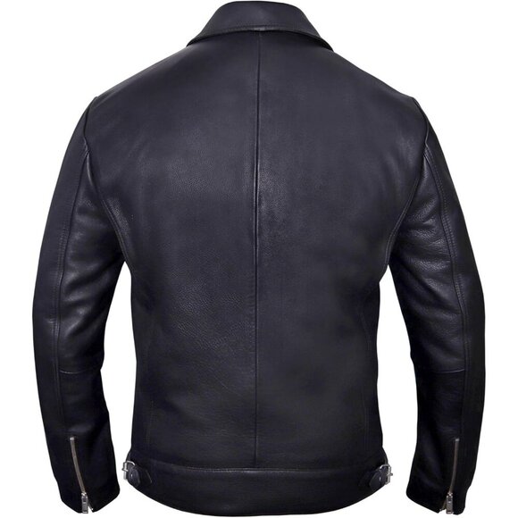 Men Black Casual Leather Jacket Geniune Cow Hide Motorcycle Style Perfecto Biker - Picture 4 of 8